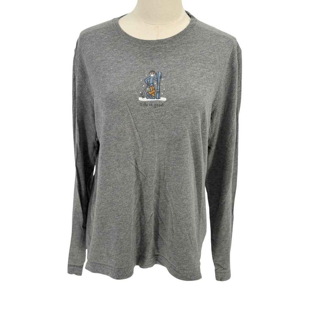 Life is Good Long Sleeve Tee Gray Skiing Jake Graphic Medium